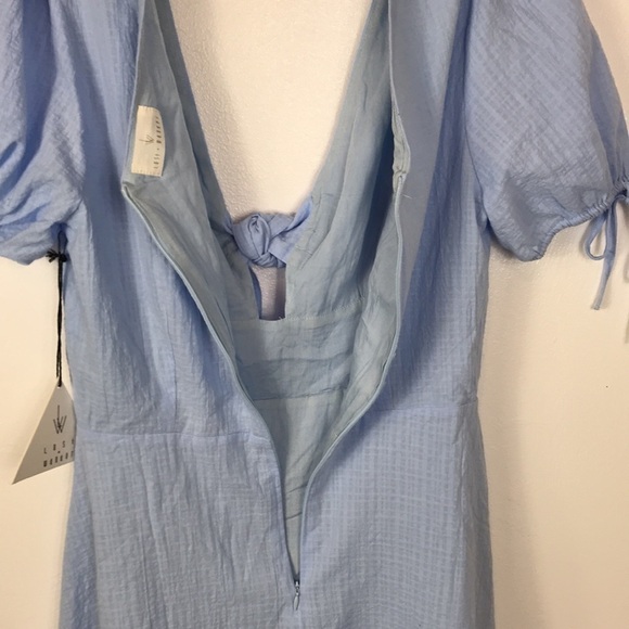 Lost & Wander Dress Women S Blue Ruffle Cocquette Tie Front New Midi - Picture 12 of 13